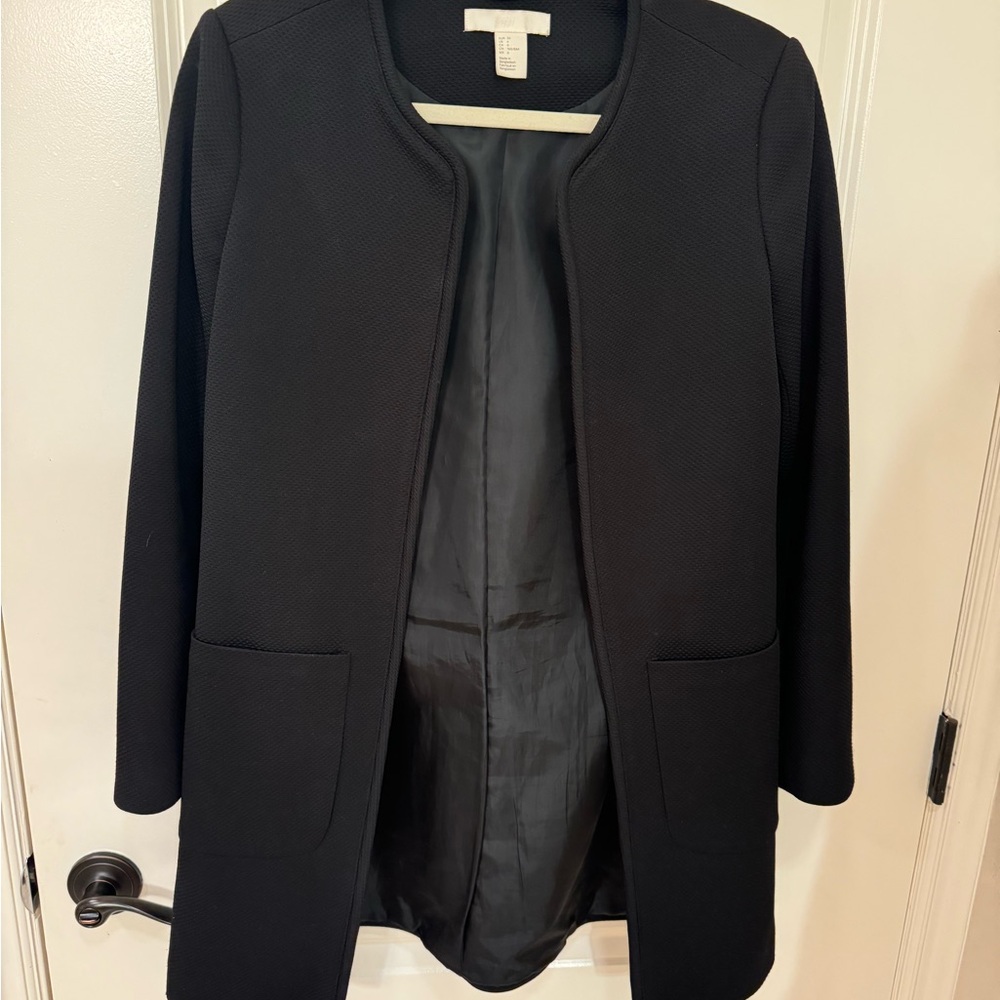 H&M Black Blazer Structured Collarless Design